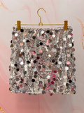 Silver Sequin Mini Skirt